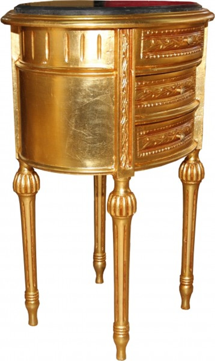 Barock Kommode Gold mit schwarzer Marmorplatte H 70 cm, B 52 cm - Nachttisch Konsole