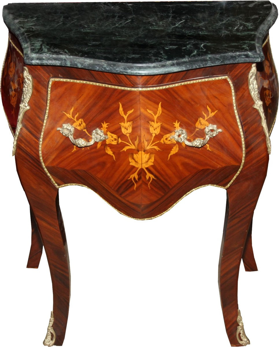 Barock Kommode Mahagoni Braun Intarsien mit Marmorplatte B 68 cm, H 74 cm - Barock Kommode - Limited Edition