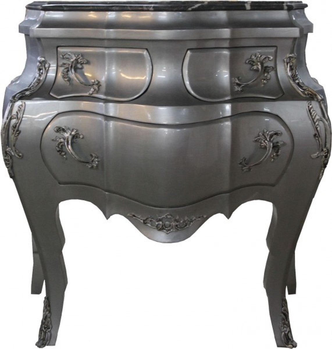 Barock Kommode Silber mit Marmorplatte B 95 cm, H 89 cm - Handgefertigte Barock Möbel