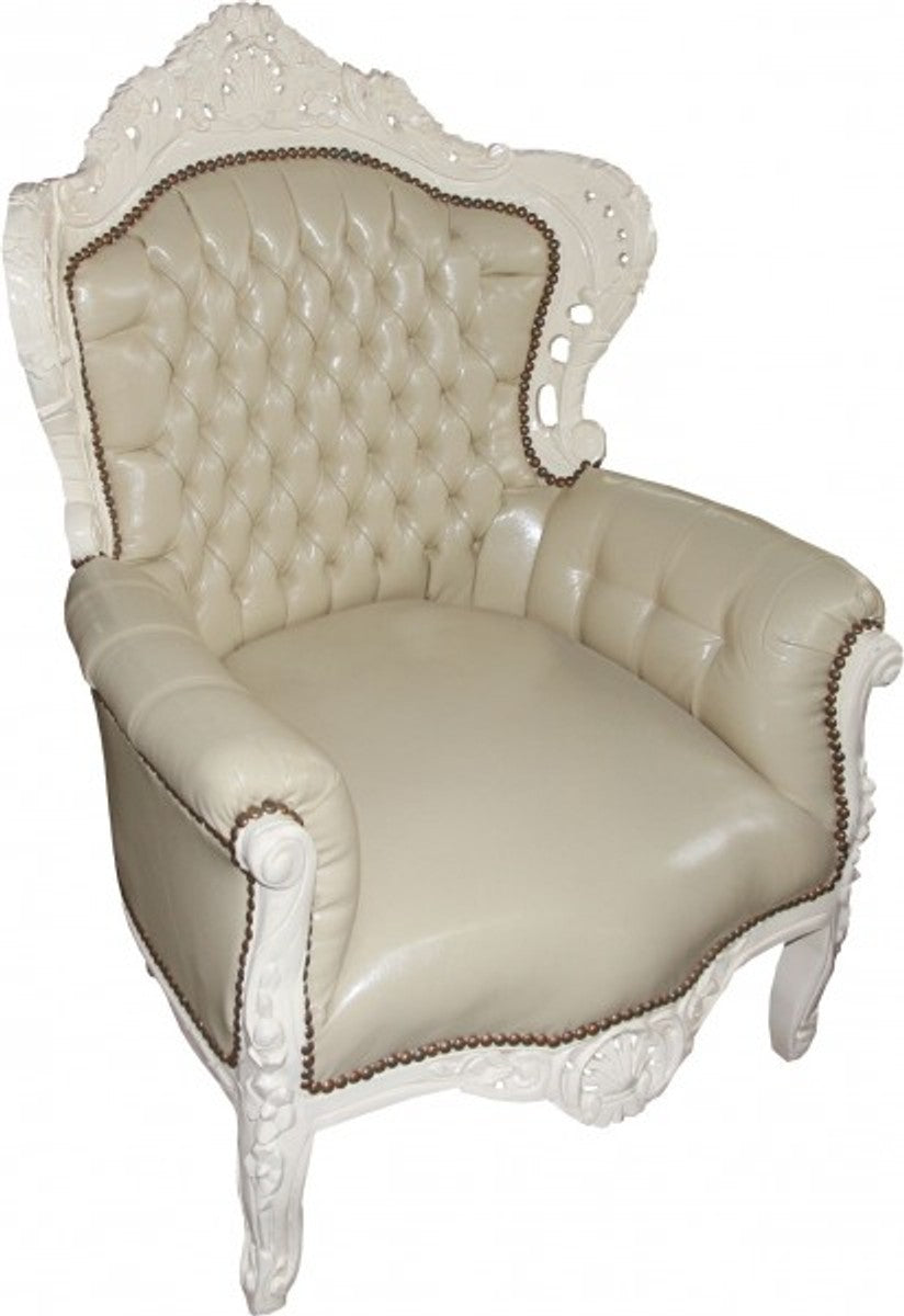 Barock Sessel King Creme/Creme Lederoptik