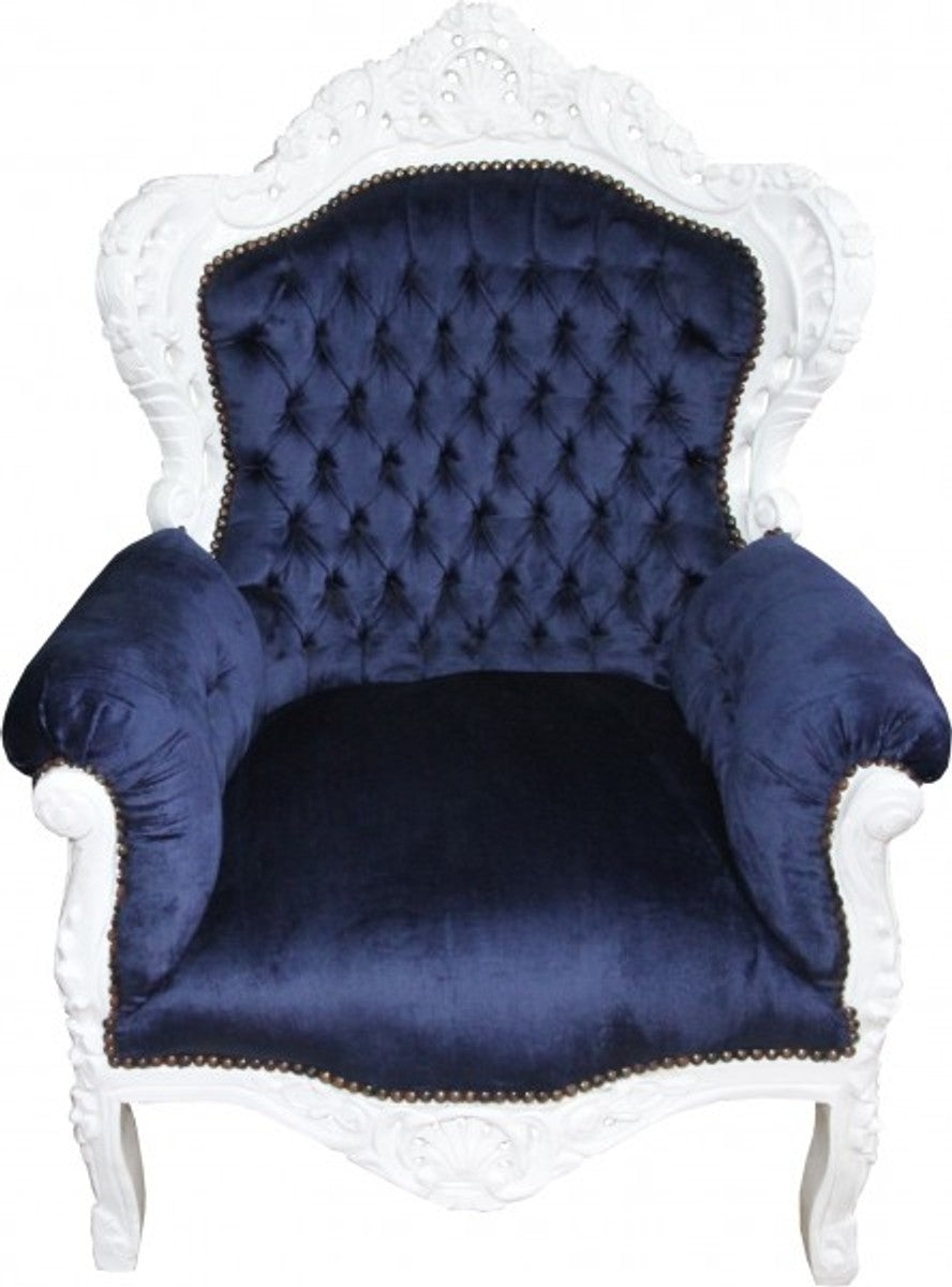 Barock Sessel King Royalblau/Weiss