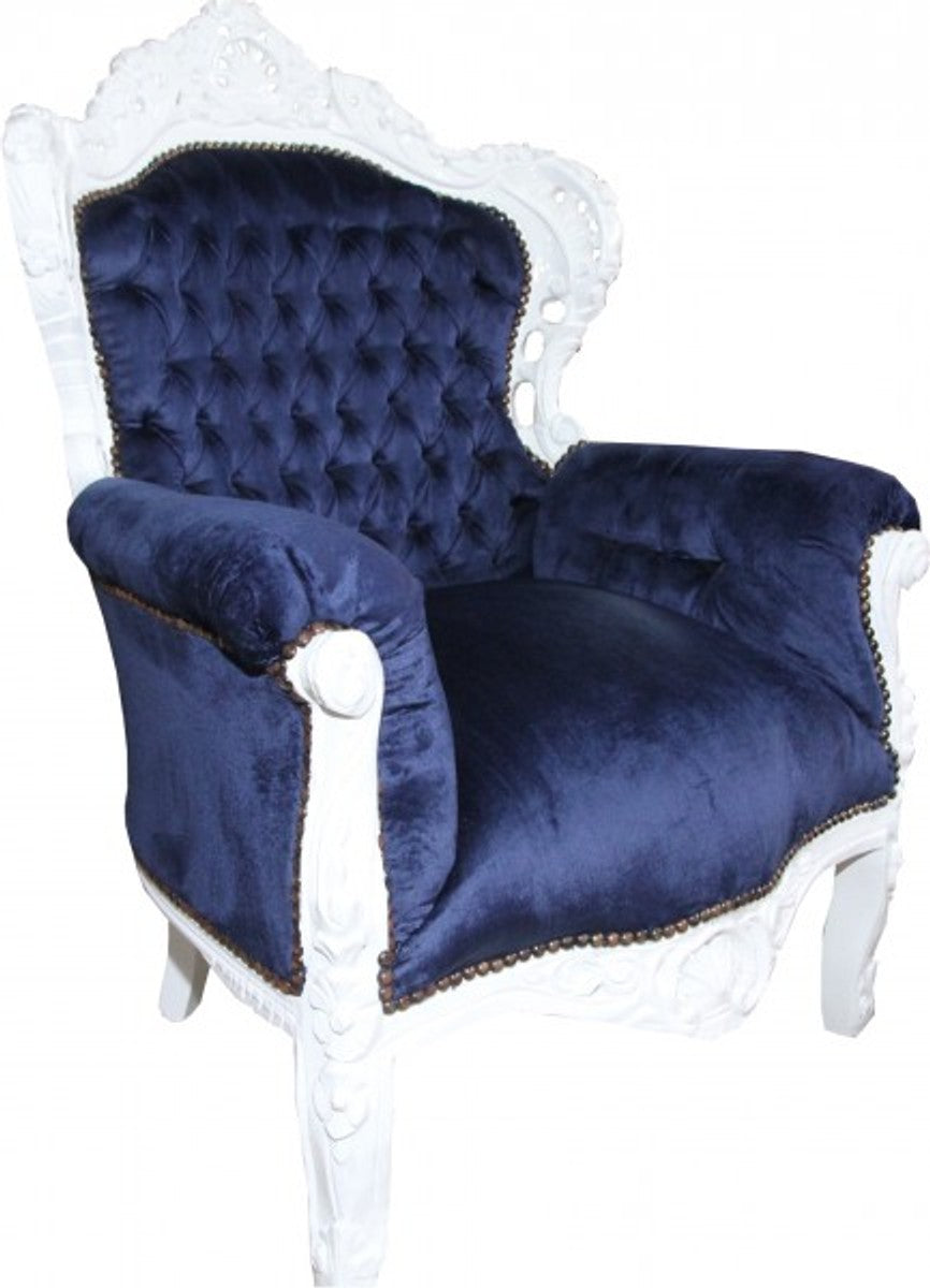 Barock Sessel King Royalblau/Weiss