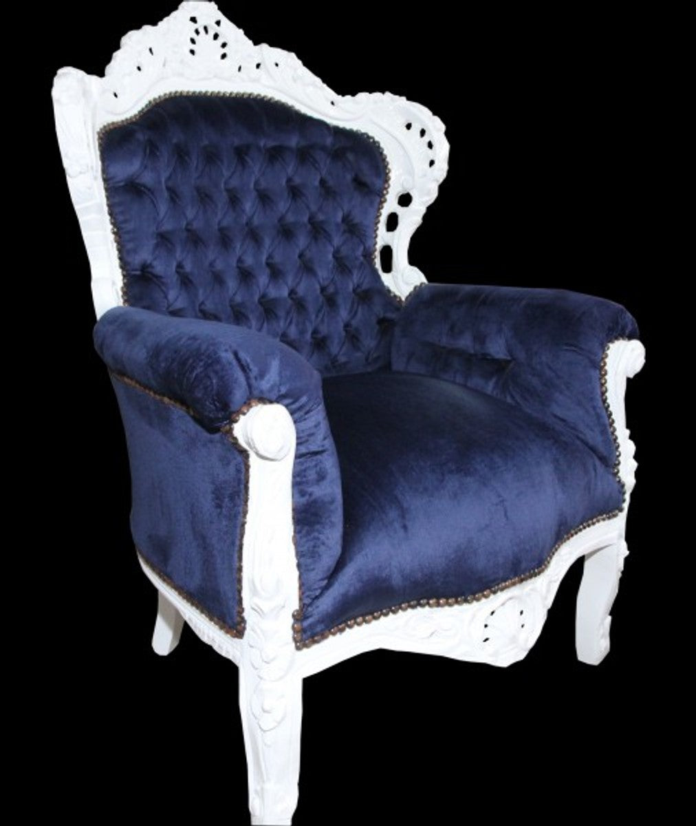 Barock Sessel King Royalblau/Weiss