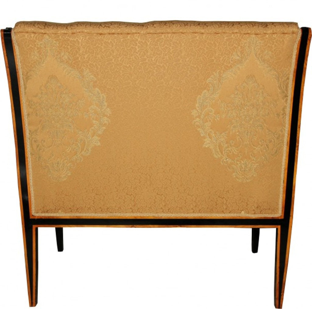 Barock Empire Salon 4-er Set Gold Muster / Schwarz / Mahagoni / Silber - Sitzbank + 2 Sessel + Couchtisch