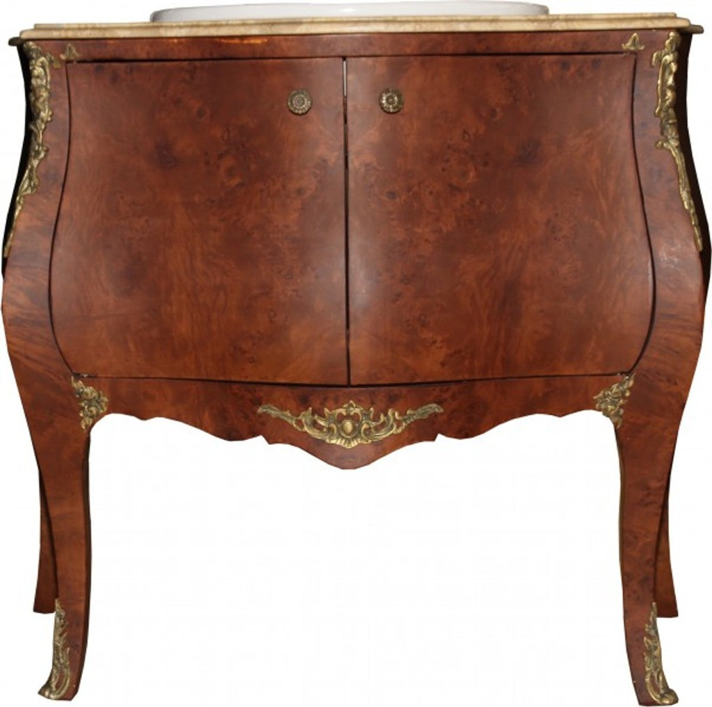 Barock Waschtisch Braun mit cremfarbiger Marmorplatte - Barock Badezimmermöbel