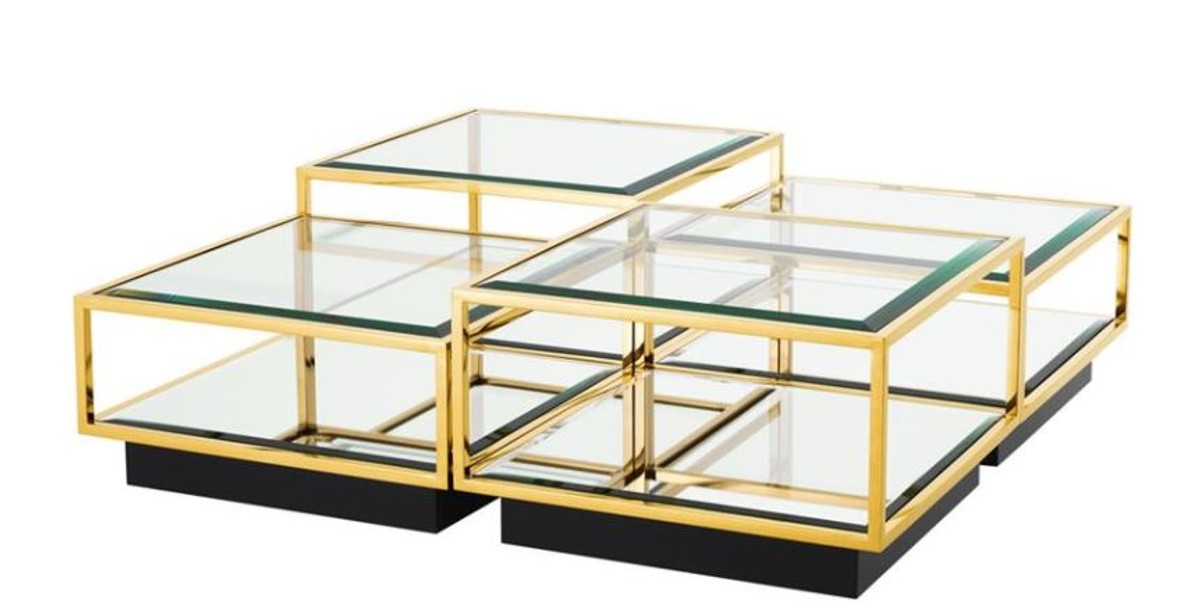 Art Deco Luxus Couchtisch Gold 4er Set - Wohnzimmer Salon Tisch