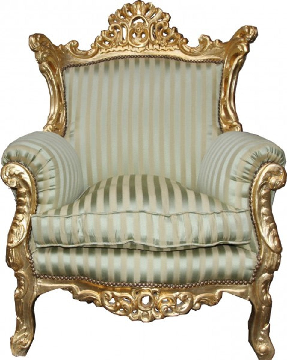 Barock Sessel Al Capone Mod2 Jadegrün / Beige / Gold 85 x 65 x H. 127 cm - Möbel im Antik Stil