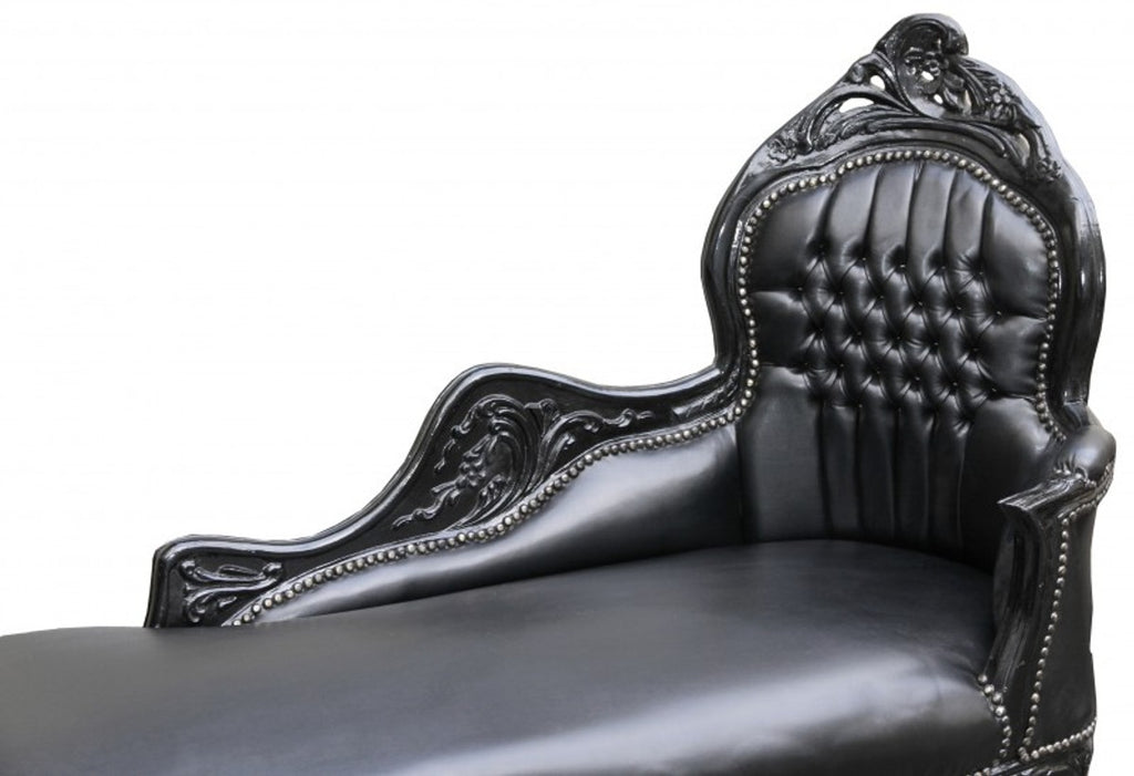 Barock Chaiselongue Schwarz / Schwarz Lederoptik - Barock Möbel Liege Recamiere
