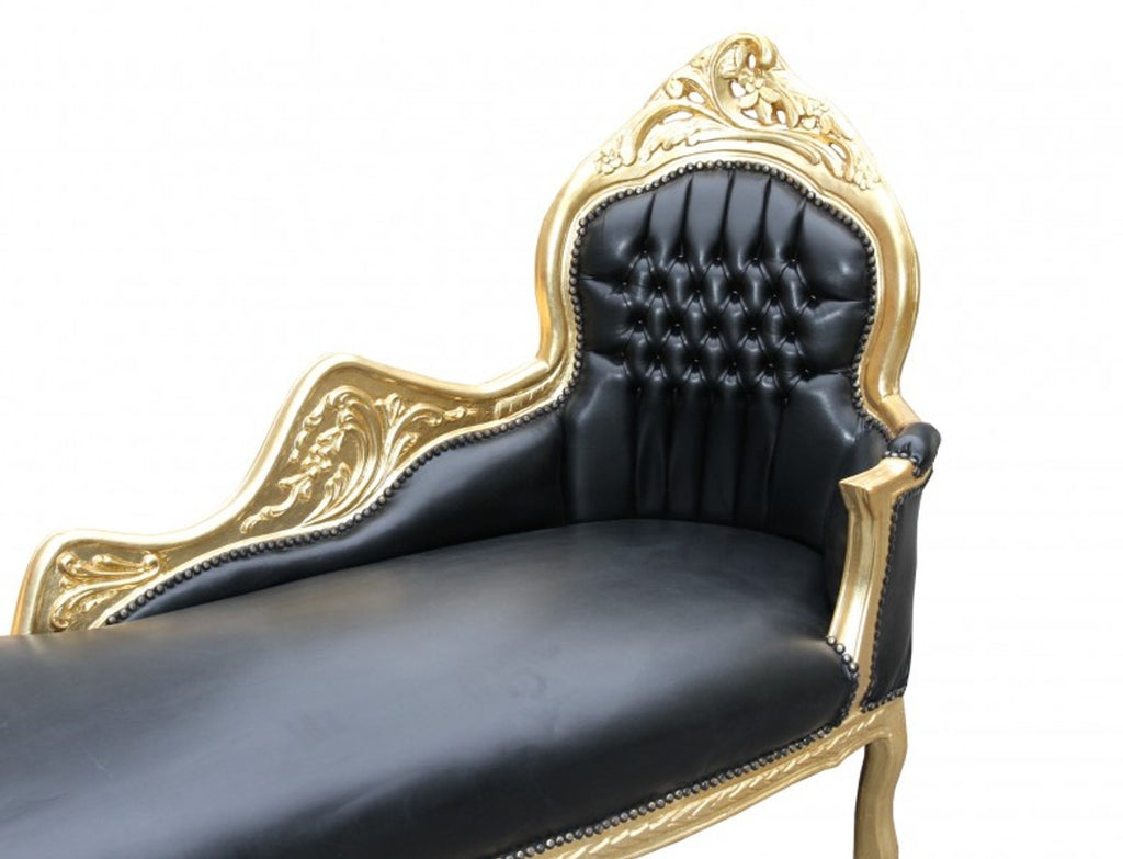 Barock Chaiselongue Mod2 Schwarz/Gold Lederoptik- Barock Möbel