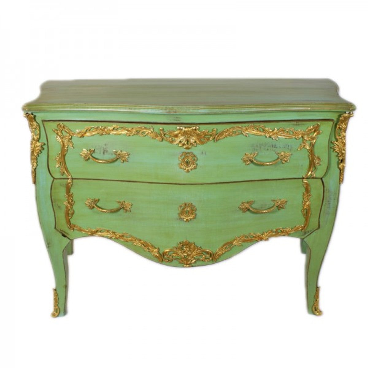 Barock Kommode Antik Stil Grün 130 cm - Handgefertigt aus Massivholz