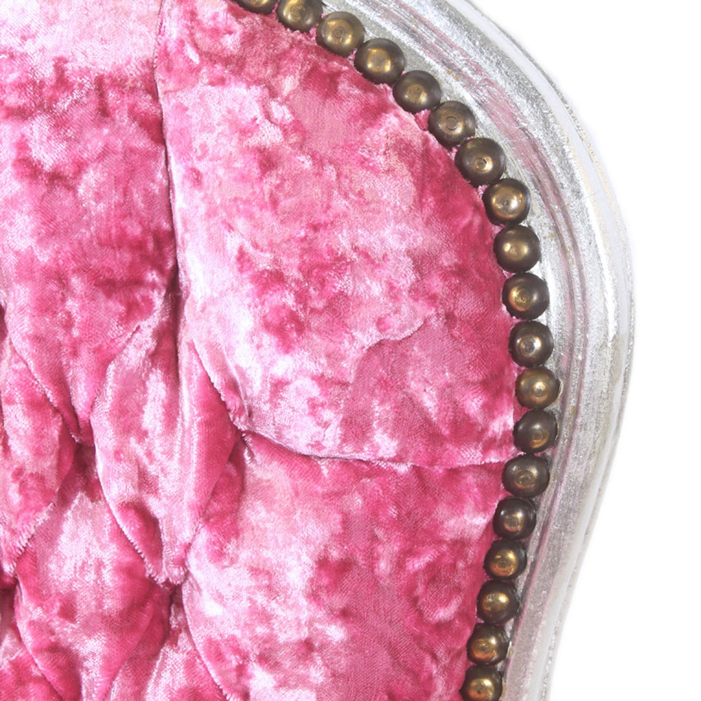 Barock Salon Stuhl Pink Velour Stoff / Silber - Antik Design Möbel
