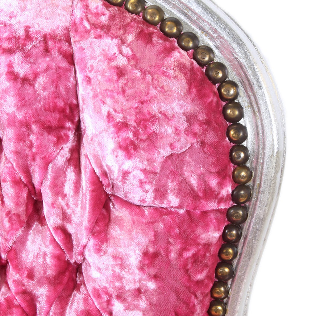 Barock Salon Stuhl Pink Velour Stoff / Silber - Antik Design Möbel