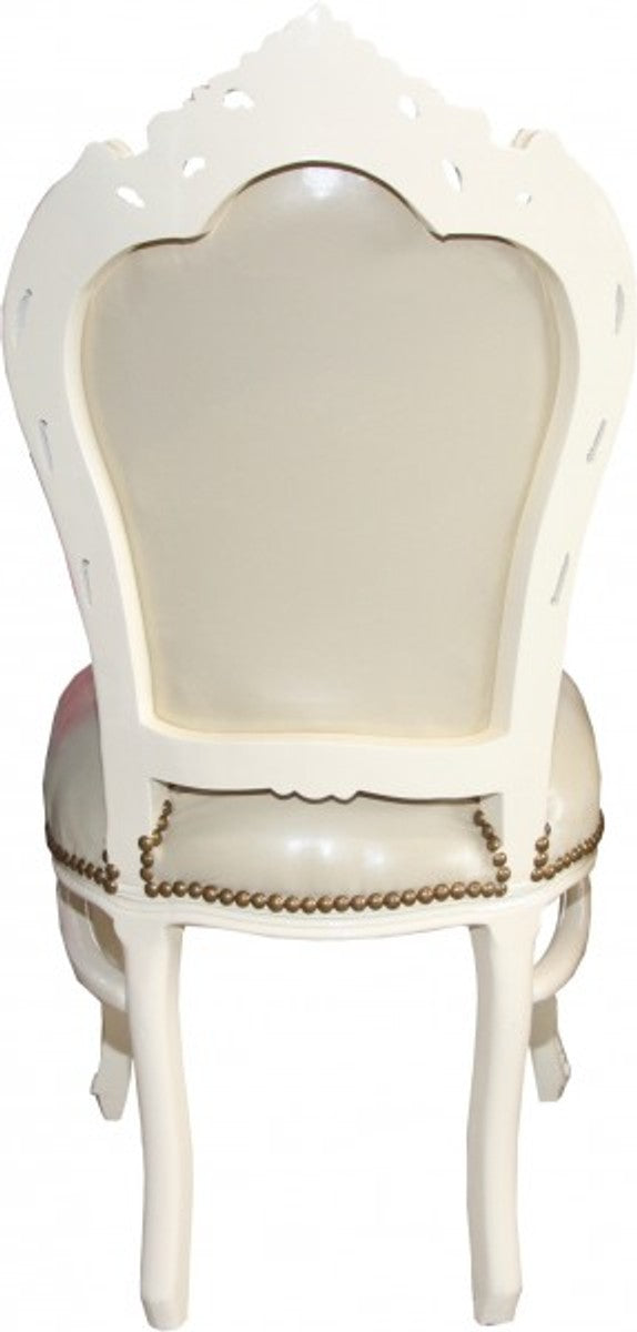Barock Esszimmer Stuhl Creme/Gold Lederoptik Mod1 - Möbel Antik Stil - Limited Edition