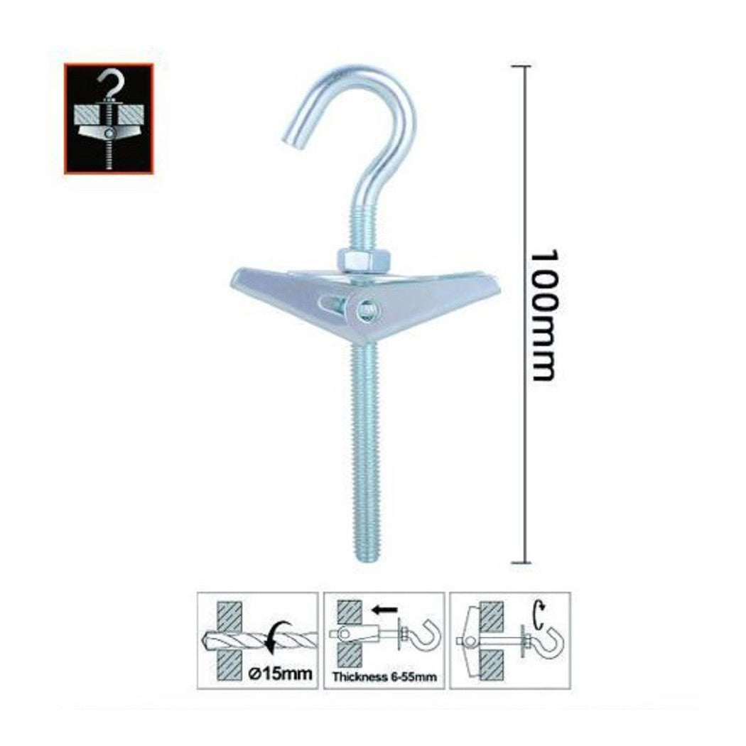 Establecer 2 piezas de mariposa aún con gancho de acero con tuerca de lavadora M5x100 mm 57229