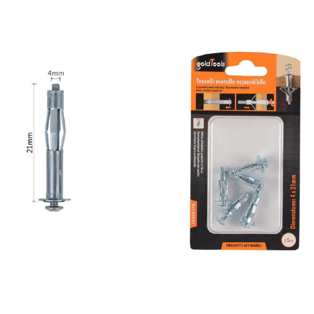 Establecer 5pcs Tornillos de expansión de estilo de metal expandible 5pcs 4 x 21 mm 92847
