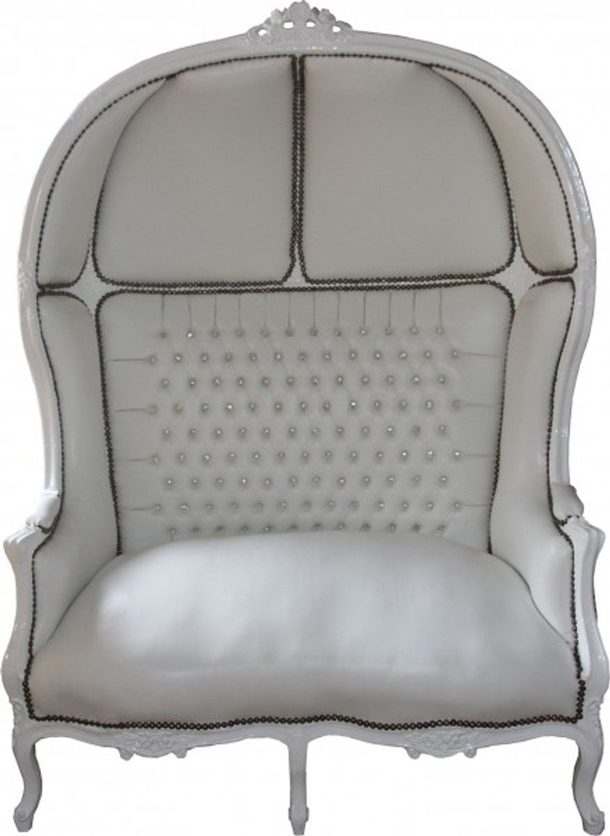 Barock 2er Ballon Sofa Weiß Lederoptik / Weiß - Wohnzimmer Couch Möbel Lounge Hochzeit