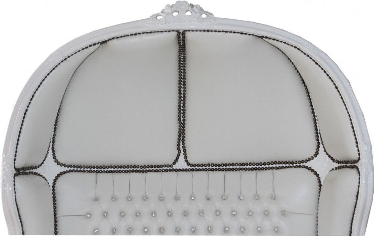 Barock 2er Ballon Sofa Weiß Lederoptik / Weiß - Wohnzimmer Couch Möbel Lounge Hochzeit