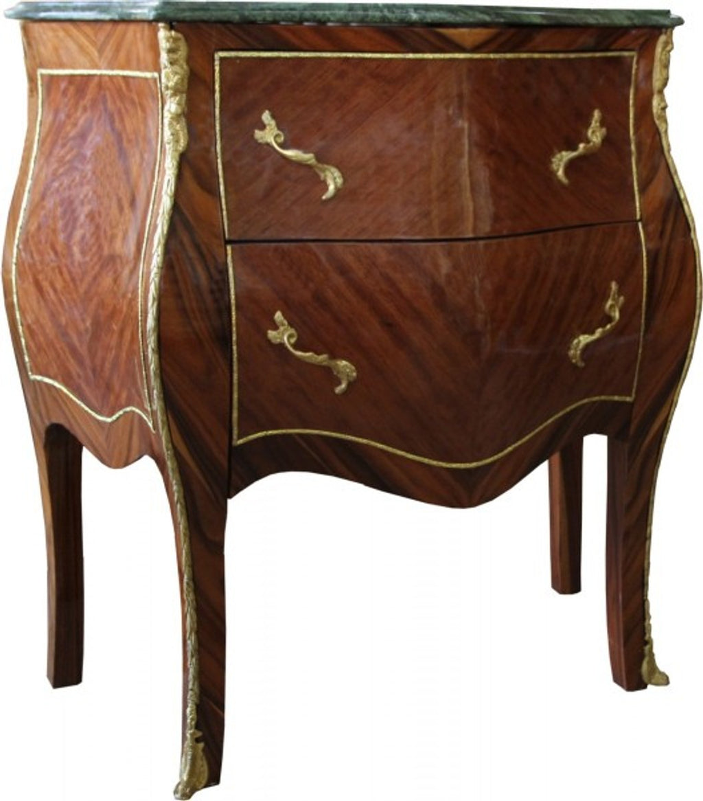 Barock Kommode Braun mit Marmorplatte 2 Schubladen - Antik Look