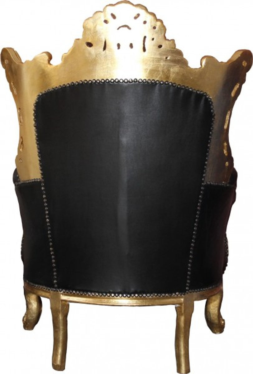 Barock Wohnzimmer Set Master Schwarz / Gold Lederoptik Mod2 - 3-er Sofa + 2 Sessel