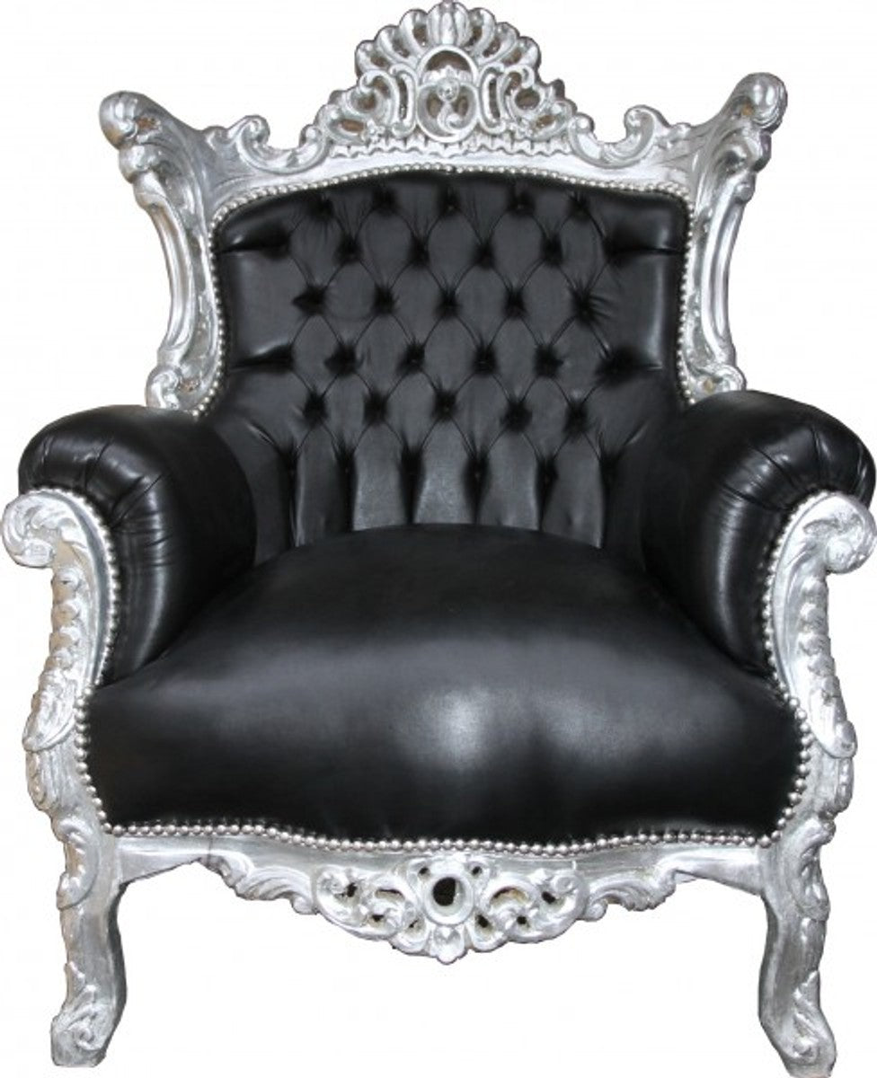 Barock Sessel Al Capone Schwarz Lederoptik/ Silber Mod1 - Antik Stil