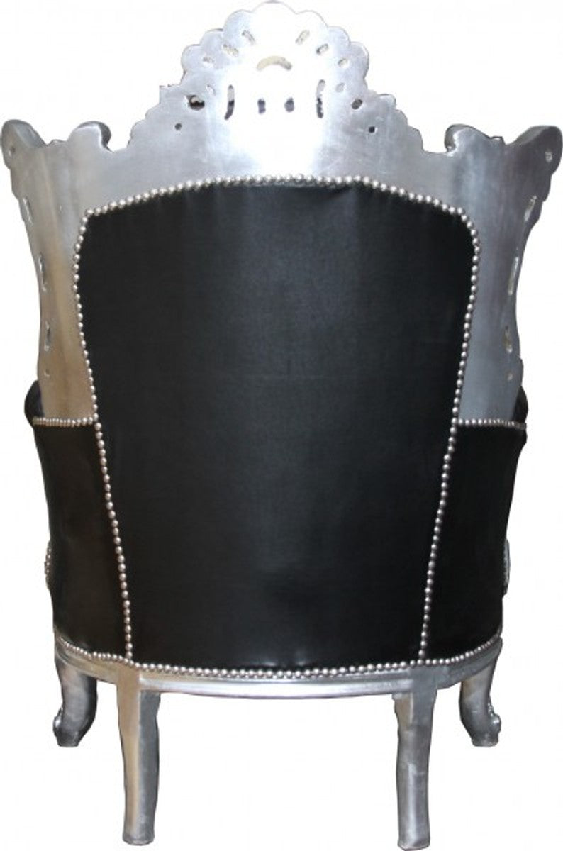Barock Sessel Al Capone Schwarz Lederoptik/ Silber Mod1 - Antik Stil