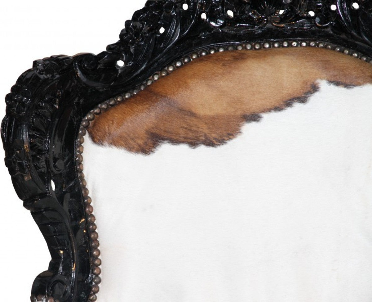 Barock Sessel King Kuhfell / Braun - Echtes Kuh Fell