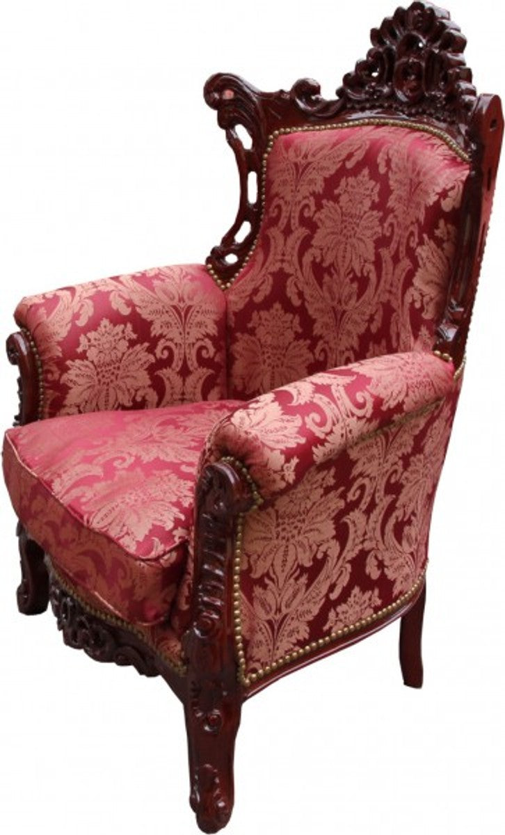 Barock Sessel Al Capone Bordeaux Muster Braun / Rot - Antik Stil Möbel