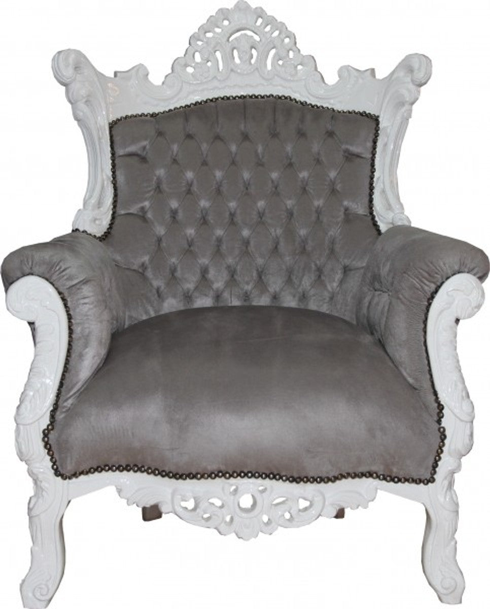 Barock Sessel Al Capone Grau / Weiss - Antik Stil