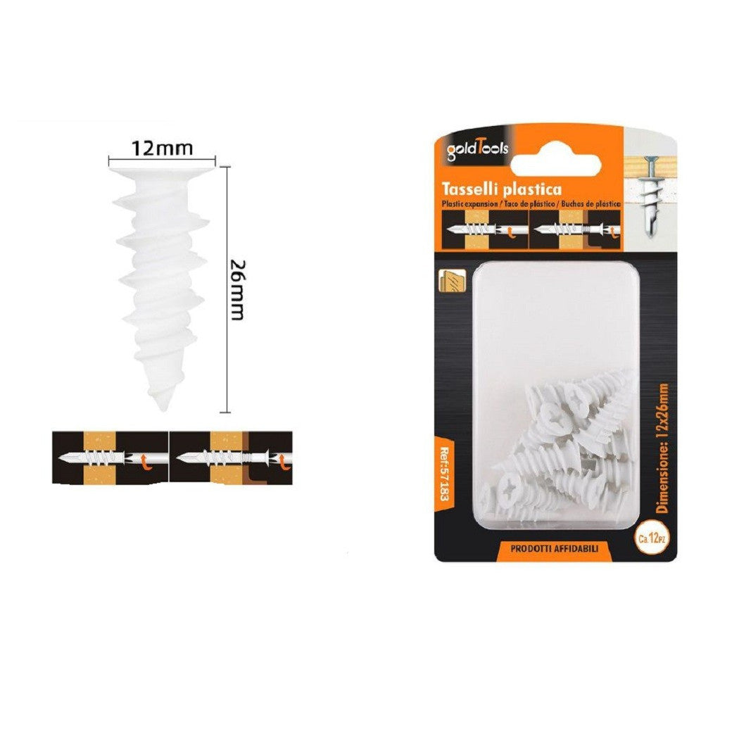 Set de 12 piezas Plástico Tapones Fischer Fijación Tornillos 12x26mm 57183