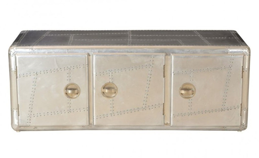 Art Deco Designer Flieger Sideboard Aluminium mit 3 Schubladen 145 x 60 x 55 cm - Vintage Look