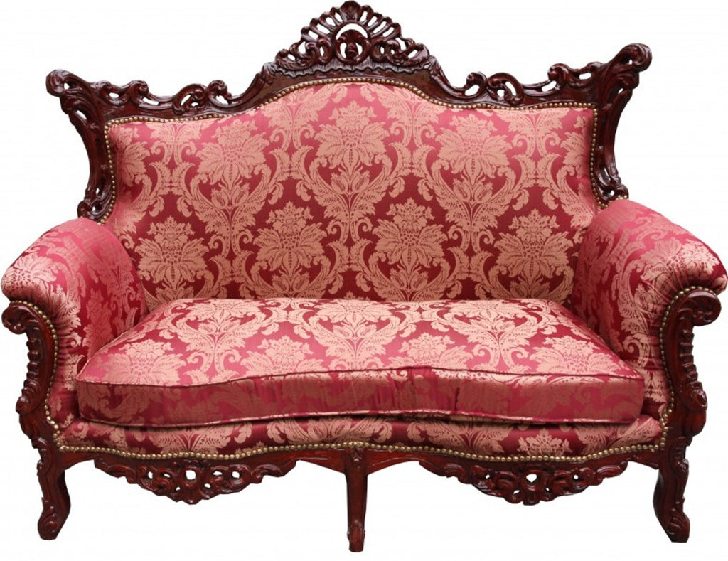 Barock 2er Sofa Master Bordeaux Muster / Braunrot - Wohnzimmer Couch Möbel Lounge