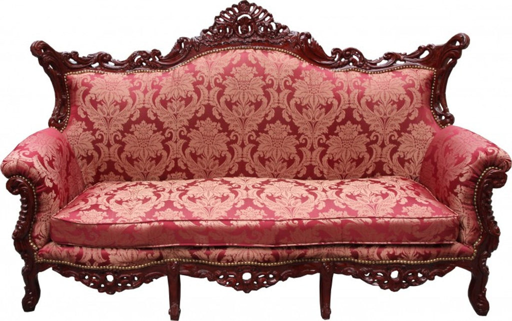 Barock Wohnzimmer Set Bordeaux Muster / Braunrot - 3-er Sofa + 2-er Sofa + 1 Sessel - Barock Möbel