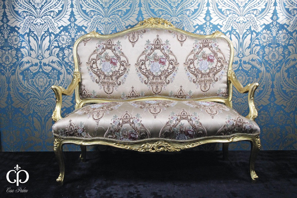 Barock Sofa Creme Muster / Gold - italienischer Stil - Barock Möbel - Unikat!