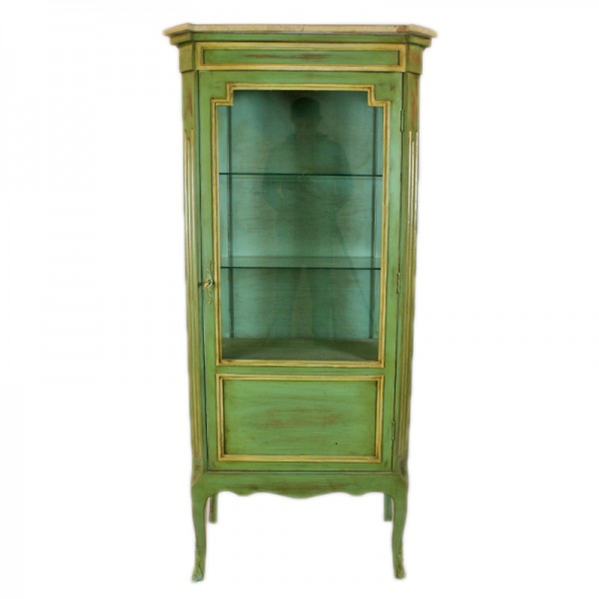 Barock Vitrine Antik Stil Grün / Gold 160 cm - Vitrinenschrank - Wohnzimmer Schrank - Antik Stil Möbel